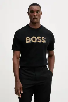 BOSS tricou din bumbac culoarea negru, cu imprimeu, 50551902 imagine