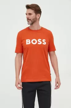 BOSS tricou din bumbac culoarea portocaliu, cu imprimeu imagine