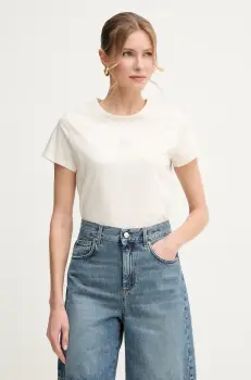 BOSS tricou din bumbac femei, culoarea bej, 50537598 imagine