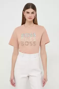 BOSS tricou din bumbac femei, culoarea bej imagine