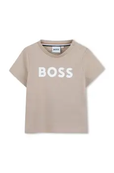 BOSS tricou din bumbac pentru bebelusi culoarea bej, cu imprimeu, J52105 imagine
