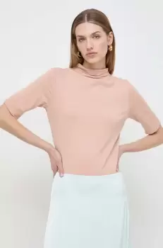 BOSS tricou femei, culoarea bej, cu turtleneck imagine