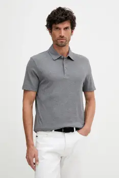 BOSS tricou polo cu matase BECKHAM X BOSS culoarea barbatilor gri neted 50554093 imagine