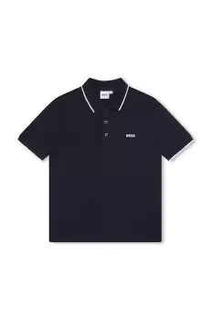 BOSS tricouri polo din bumbac pentru copii culoarea albastru marin, cu imprimeu imagine