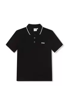 BOSS tricouri polo din bumbac pentru copii culoarea negru, cu imprimeu imagine