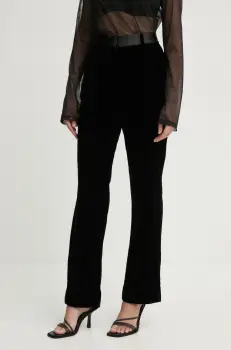 Bruuns Bazaar pantaloni de catifea culoarea negru, drept, high waist, BBW4251 imagine