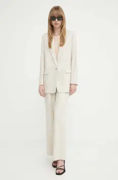 Bruuns Bazaar pantaloni din amestec de in OxalisBBMadalena culoarea bej, drept, high waist, BBW3937 imagine