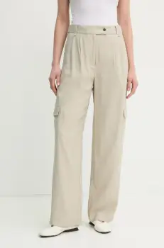 Bruuns Bazaar pantaloni femei, culoarea bej, drept, high waist, BBW4338 imagine