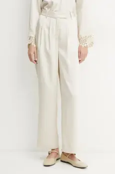 Bruuns Bazaar pantaloni femei, culoarea bej, lat, high waist, BBW4271 imagine