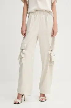 Bruuns Bazaar pantaloni femei, culoarea bej, lat, high waist, BBW4440 imagine