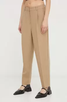 Bruuns Bazaar pantaloni femei, culoarea bej, mulata, high waist imagine