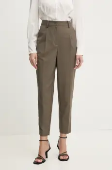 Bruuns Bazaar pantaloni femei, culoarea verde, fason tigareta, high waist, BBW4382 imagine