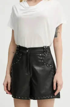 Bruuns Bazaar pantaloni scurti femei, culoarea negru, cu imprimeu, high waist, BBW4393 imagine