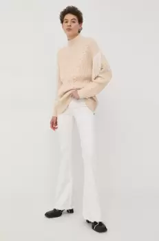 Bruuns Bazaar pulover femei, culoarea bej, calduros, cu turtleneck imagine