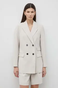 Bruuns Bazaar sacou BrassicaBBLinda blazer culoarea bej, cu doua randuri de nasturi, neted, BBW3307 imagine