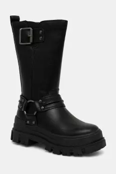 Buffalo botine Aspha Biker Boot Hi culoarea negru, cu toc plat, izolat, 1270123-BLK imagine