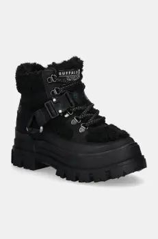 Buffalo botine Aspha Com Mid Warm femei, culoarea negru, cu toc plat, izolat, 1622328-BLK imagine