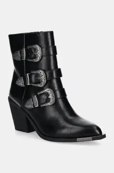 Buffalo botine West Biker Lo femei, culoarea negru, cu toc drept, 1221041-BLK imagine
