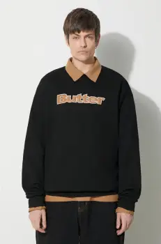 Butter Goods bluza Felt Logo Applique Crewneck barbati, culoarea negru, cu imprimeu, BGQ423D20904 imagine