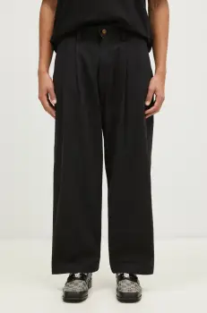 Butter Goods pantaloni de bumbac Pleated Trousers culoarea negru, cu fason chinos, BG243717 imagine