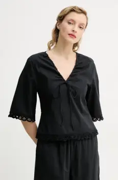 By Malene Birger bluza din bumbac ULRIKKE femei, culoarea negru, neted, 103050 imagine