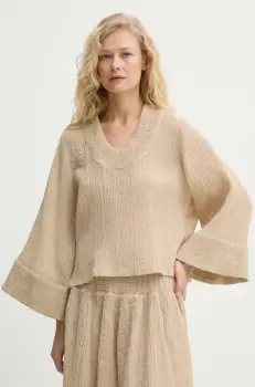 By Malene Birger bluza MOON femei, culoarea bej, neted, 103388 imagine