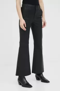 By Malene Birger pantaloni de piele Evyn femei, culoarea negru, evazati, high waist imagine