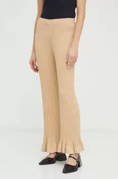 By Malene Birger pantaloni femei, culoarea bej, evazati, high waist imagine