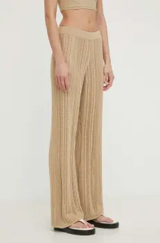 By Malene Birger pantaloni femei, culoarea bej, lat, high waist imagine