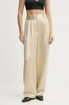By Malene Birger pantaloni femei, culoarea bej, lat, high waist imagine