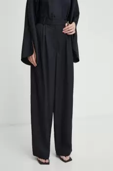 By Malene Birger pantaloni femei, culoarea negru, lat, high waist imagine
