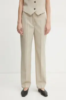 By Malene Birger pantaloni IGDA femei, culoarea bej, fason tigareta, high waist, 103121 imagine