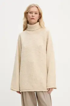 By Malene Birger pulover de lana CHARICE femei, culoarea bej, calduros, cu guler, Q72457003 imagine