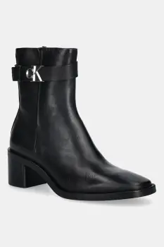 Calvin Klein cizme de piele BLOCK HEEL BOOT W/ METAL LOGO imagine