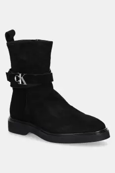 Calvin Klein cizme din piele intoarsa ANKLE BOOT W/ METAL LOGO SUE imagine