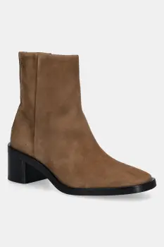 Calvin Klein cizme din piele intoarsa BLOCK HEEL ZIP BOOT SUE imagine