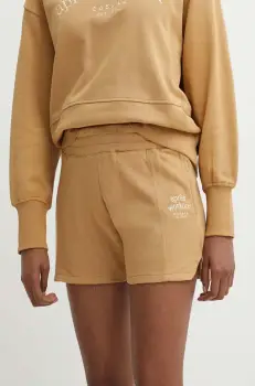 Casall pantaloni scurti din bumbac culoarea maro, cu imprimeu, high waist imagine