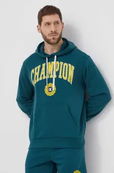 Champion bluza barbati, culoarea verde, cu gluga, cu imprimeu imagine