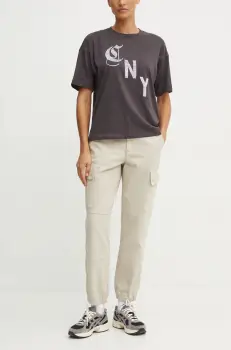 Champion pantaloni de bumbac culoarea gri, fason cargo, high waist, 117448 imagine