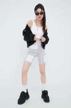 Champion pantaloni scurti femei, culoarea alb, cu imprimeu, high waist imagine