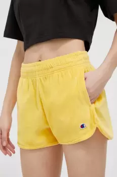 Champion pantaloni scurti femei, culoarea galben, neted, high waist imagine