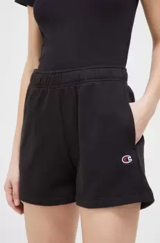 Champion pantaloni scurti femei, culoarea negru, neted, high waist imagine