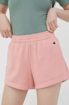 Champion pantaloni scurti femei, culoarea roz, neted, high waist imagine