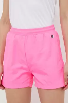 Champion pantaloni scurti femei, culoarea roz, neted, high waist imagine