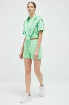 Champion pantaloni scurti femei, culoarea verde, neted, high waist imagine