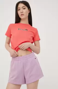 Champion pantaloni scurti femei, culoarea violet, neted, high waist imagine