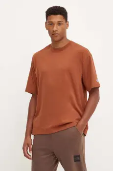 Champion tricou din bumbac barbati, culoarea maro, neted, 219632 imagine