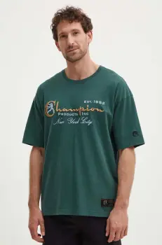 Champion tricou din bumbac barbati, culoarea verde, cu imprimeu, 219998 imagine