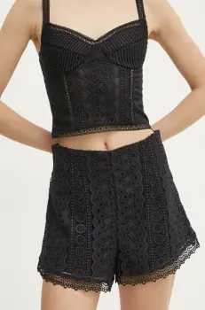 Charo Ruiz Ibiza pantaloni scurti Hazie femei, culoarea negru, uni, high waist, 256500 imagine