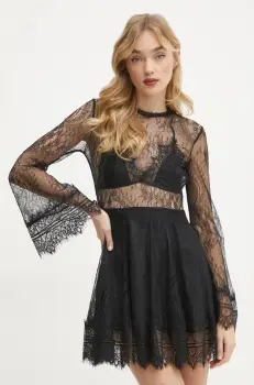 Charo Ruiz Ibiza rochie din amestec de matase Thonne culoarea negru, mini, evazati, 256605 imagine